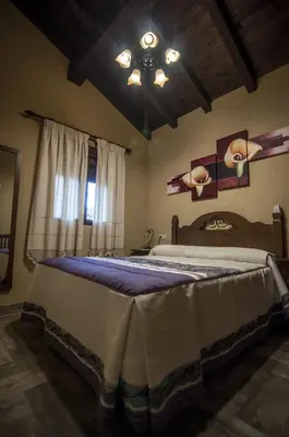 a bedroom with a large bed and a window at Casa Rural 