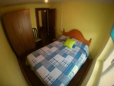 a bedroom with a bed with a green pillow on it at Alojamientos turísticos VUT-LE-043 in Villablino