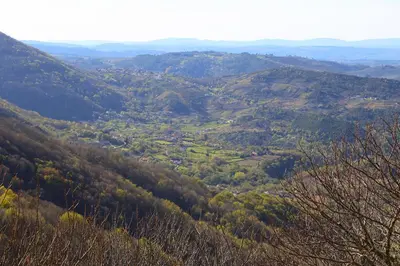 a view of a valley from a mountain with trees at Casa Juca in La Teijeira