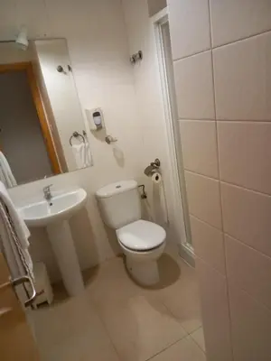 a bathroom with a white toilet and a sink at Hotel Metropol by Carris in Lugo