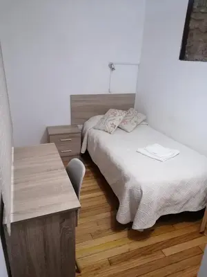 a bedroom with a bed and a desk and a table at Hostal Forest in Santiago de Compostela
