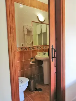 a bathroom with a toilet and a sink at Las Rocas in Vega de Valcarce