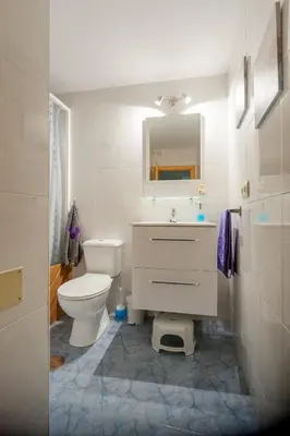 a bathroom with a toilet and a sink and a mirror at Entrepexigos in Santiago de Compostela