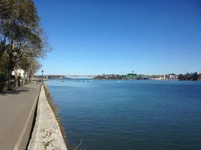 a view of a river with boats in it at Apartamentos Las Fuentes in Castropol