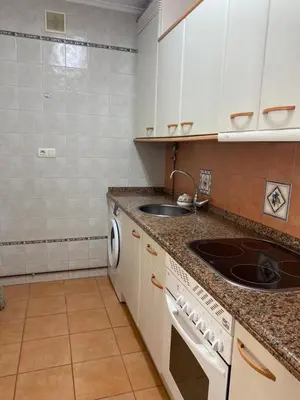 a kitchen with a sink and a counter top at Apartamentos Las Fuentes in Castropol
