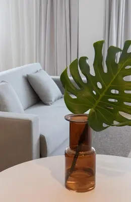 a vase sitting on a table with a plant in it at Apartamentos Forum Ceao in Lugo