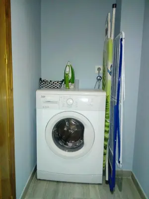 a washing machine in a laundry room with a refrigerator at Casa Rural Las Mestas in Cangas del Narcea