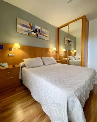 a bedroom with a large bed and a large mirror at Hostal RIO SELMO in Ponferrada