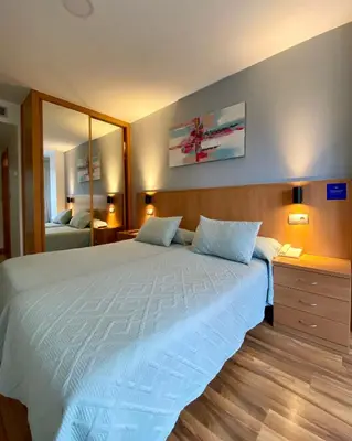 a bedroom with a large bed and a mirror at Hostal RIO SELMO in Ponferrada