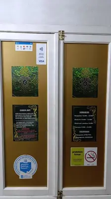 a pair of doors with signs on them at Pensión Casa Douro in Santiago de Compostela