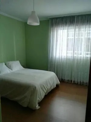 a green bedroom with a bed and a window at Arzúa Home in Arzúa