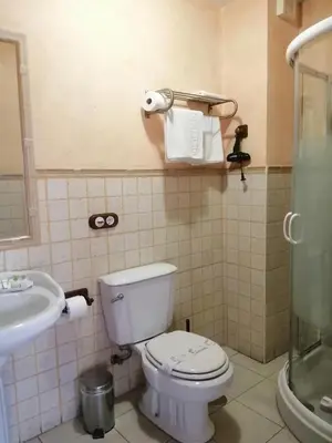 a bathroom with a toilet and a sink at Casa rural osvilares in Santiago de Compostela