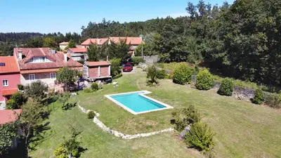 an aerial view of a yard with a swimming pool at Casa Duarte in Cuntis