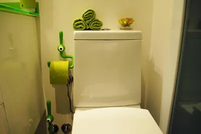 a bathroom with a toilet with a roll of toilet paper at Green Home in Santiago de Compostela