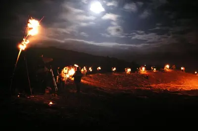 a group of lights on a hill at night at Outeiro de Setecamiños in Cuntis