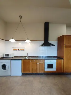 a kitchen with a sink and a stove top oven at Apartamentos La Cruz de Paderne in Navia