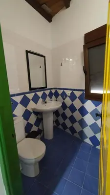 a bathroom with a toilet and a sink at cabañas bungalow albergue camping valle do seo in Trabadelo