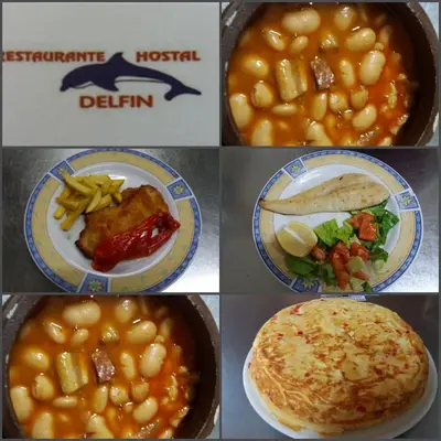 a collage of pictures of different dishes of food at Hostal Residencia Delfin in Astorga