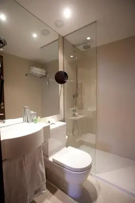 a bathroom with a toilet and a sink and a shower at Carris Casa de la Troya in Santiago de Compostela