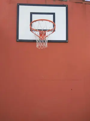 a basketball hoop on an orange wall at Casa Socorro in A Estrada