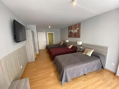 a bedroom with two beds and a flat screen tv at dpCristal in Sarria