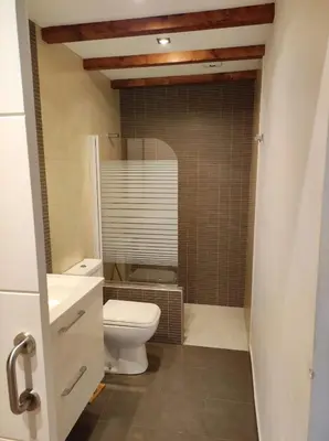 a bathroom with a white toilet and a shower at Casa Dos Cregos in Bascuas