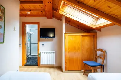 a bedroom with a bed and a skylight at PENSION CASA MIÑO in Pola de Somiedo