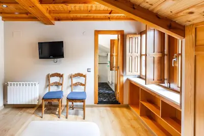 two chairs in a living room with a tv at PENSION CASA MIÑO in Pola de Somiedo