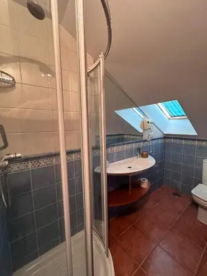 a bathroom with a shower and a sink at Casa Alpargateiro in Os Peares