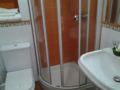 a bathroom with a shower and a toilet and a sink at Casa Alpargateiro in Os Peares