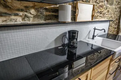a kitchen counter with a sink and a mixer at casa do peso in Monforte de Lemos