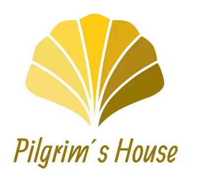 a vector illustration of a book icon with the words pilgrim house at Pilgrim’s House in O Pedrouzo