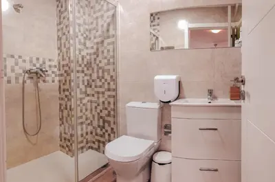 a bathroom with a shower and a toilet and a sink at Villa Galicia in Caldas de Reis