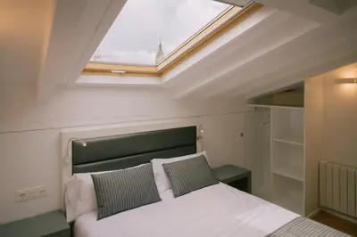 a bedroom with a bed with a skylight at Os Sobriños Do Pai in Santiago de Compostela