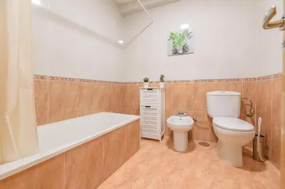 a bathroom with a toilet and a bath tub at Apartamento Centro Santiago in Santiago de Compostela