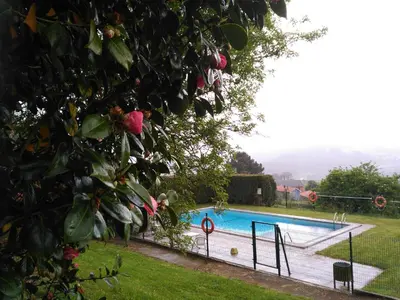 a swimming pool in a yard next to a tree at Alvarella in Villarmayor