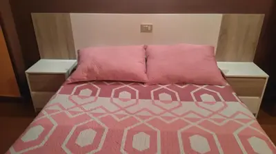 a bed with two pink pillows on top of it at Hostal Fisterra in Lugo