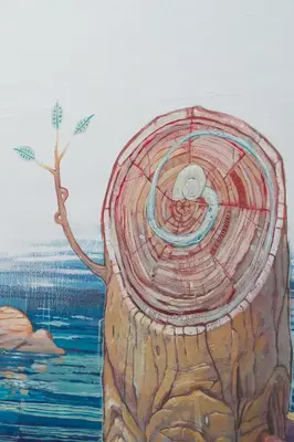 a painting of a tree on top of a rock at Santiago Center Rooms in Santiago de Compostela