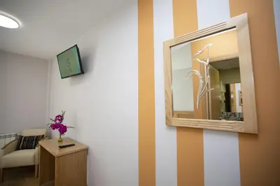 a mirror on a wall in a room at Hotel Novoa in Sarria