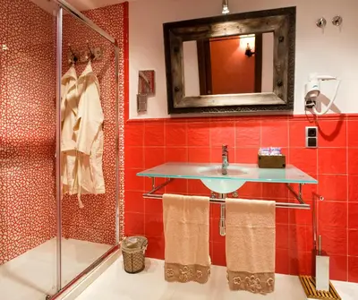 a bathroom with a sink and a shower at Hostal Raices in Puebla de Sanabria