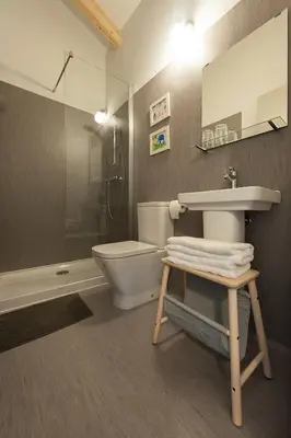 a bathroom with a sink and a toilet and a shower at Casa das Landras in Chantada