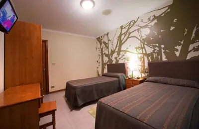 a hotel room with two beds and a tv at Hostal Restaurante Terra Chá in Villalba