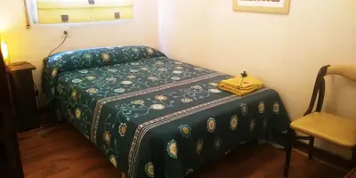 a small bedroom with a bed with a blue blanket at Lar Cuche in Ourense