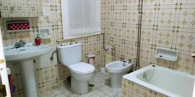 a bathroom with a toilet and a sink and a tub at Lar Cuche in Ourense