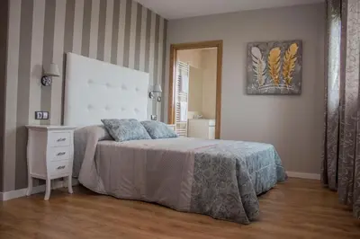 a bedroom with a bed and a dresser and a mirror at O Vendaval Hostal Restaurante in Barreiros