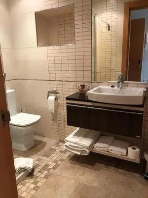 a bathroom with a sink and a toilet at Apartamentos Albariño in Vegadeo