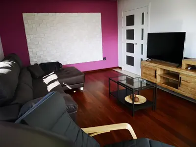 a living room with a couch and a tv at Alojamientos Viveiro - El Escairo in Viveiro