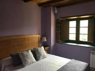 a bedroom with a bed and a window at Apartamentos Carola in San Tirso de Abres