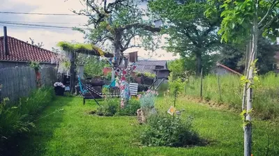 a backyard with a garden with a fence at Fogar do Pumar in Pantón