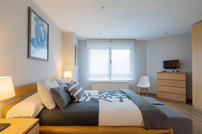 a bedroom with a large bed and a television at Ponferrada Castillo in Ponferrada